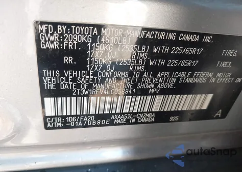 2020 Toyota Rav4 Xle z USA, uszkodzony, nr VIN 2T3W1RFV4LC058841
